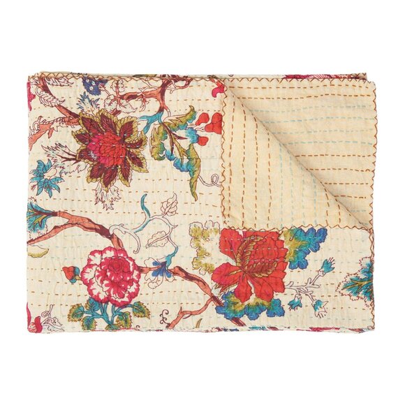 Taj Hotel Home Decor Kantha Cotton Throw | 1-Piece | Multicolor | 50"x70" - Picture 1 of 3